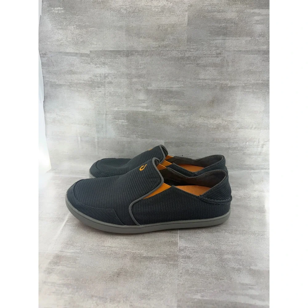 OluKai Nohea Mesh Men Sz 9.5 Grey Orange Slip On Loafers 10188-4242